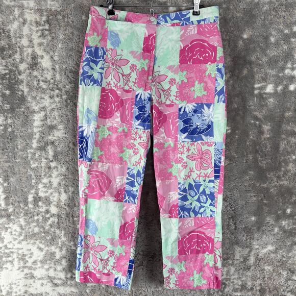 Lilly Pulitzer Size 10 Vacation Tropical Floral Print Cropped Capri Pants Pink - Picture 1 of 11